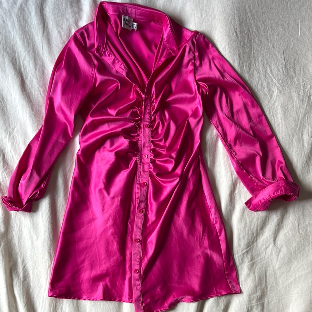 Hot pink button up mini dress